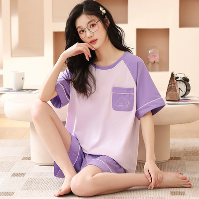 女棉大码宽松韩版短袖家居服套装