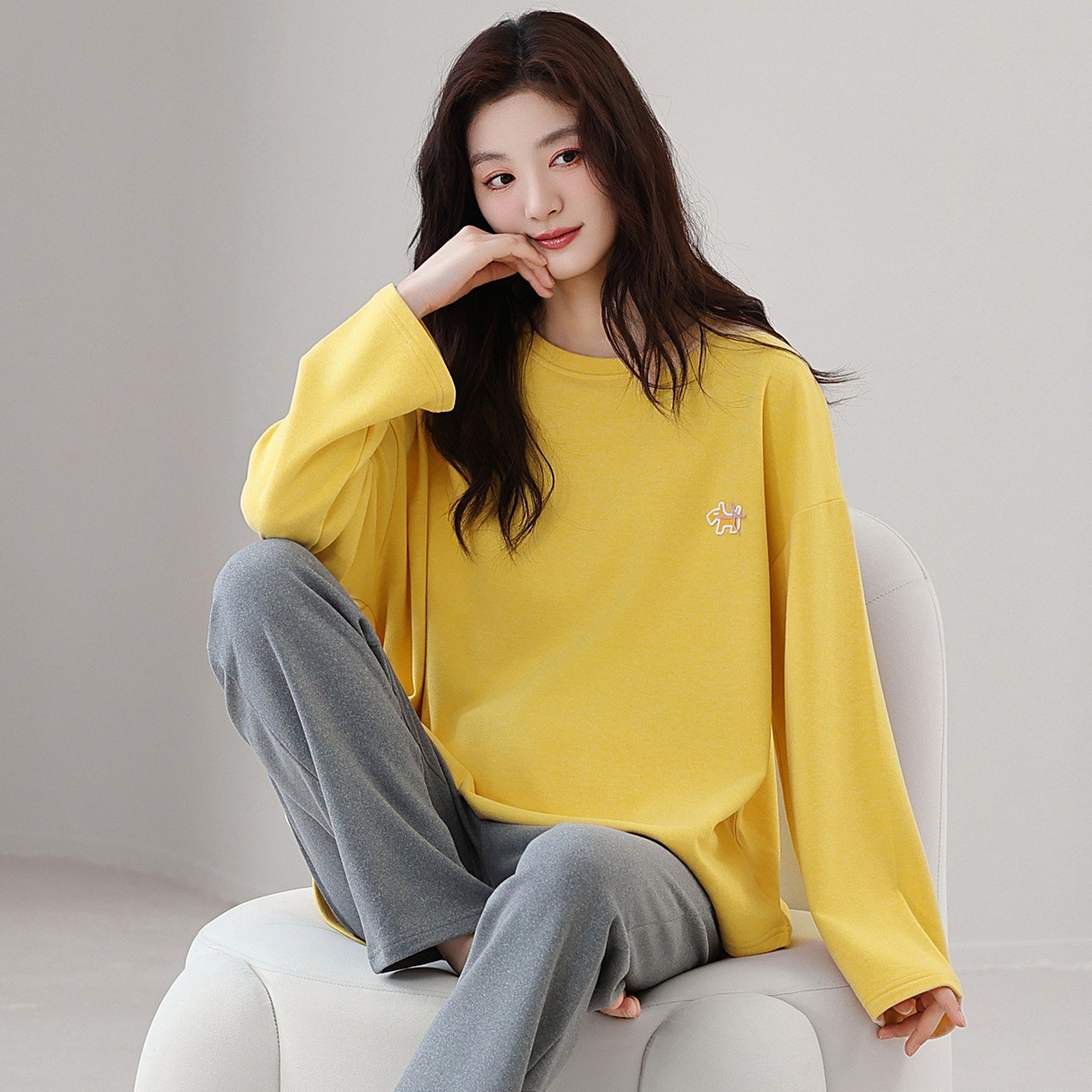 羊毛蚕丝德绒长袖睡衣套装保暖女