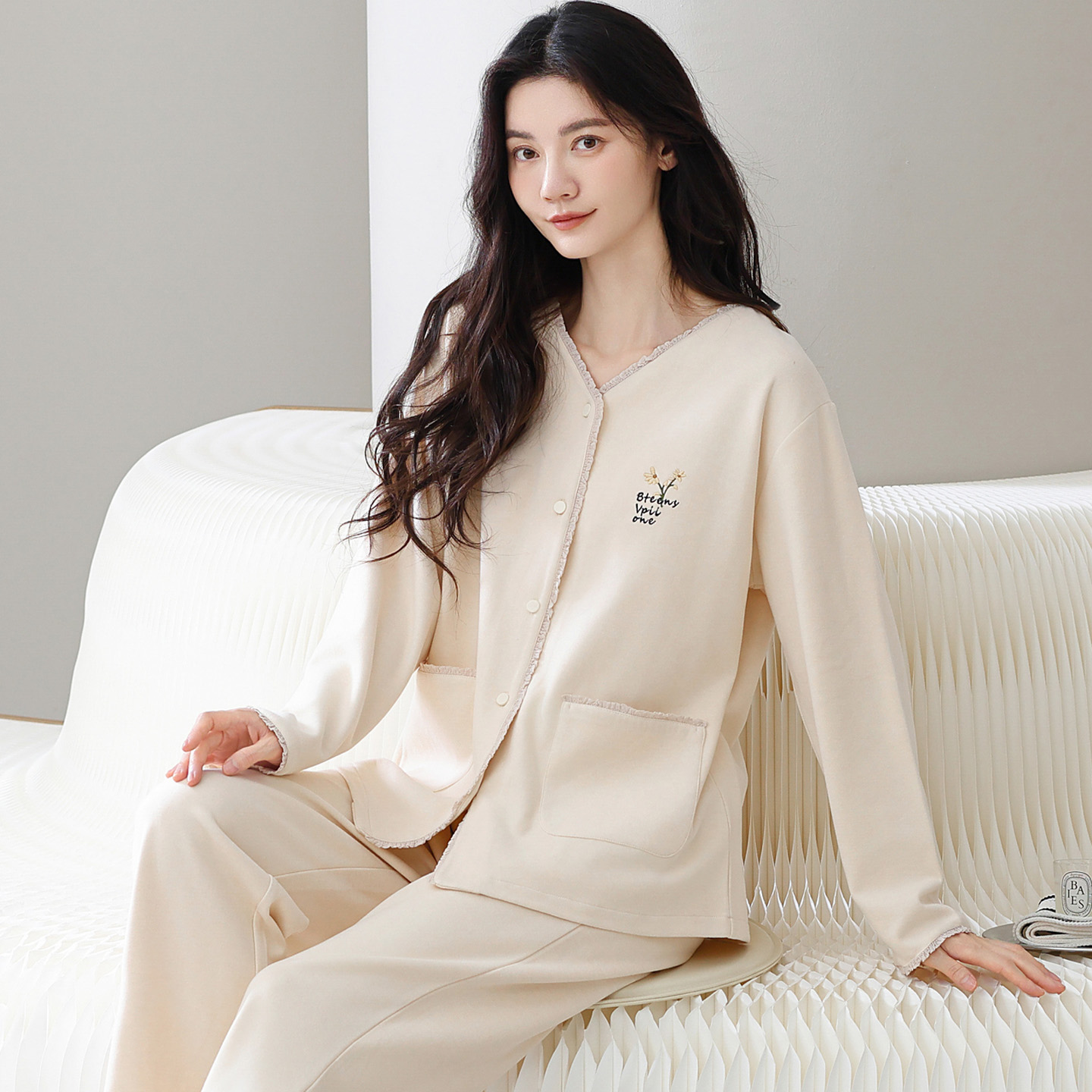 长袖睡衣套装加绒加厚家居服开衫