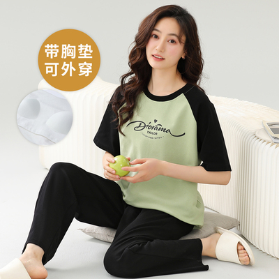 女自带胸垫一体睡衣套装