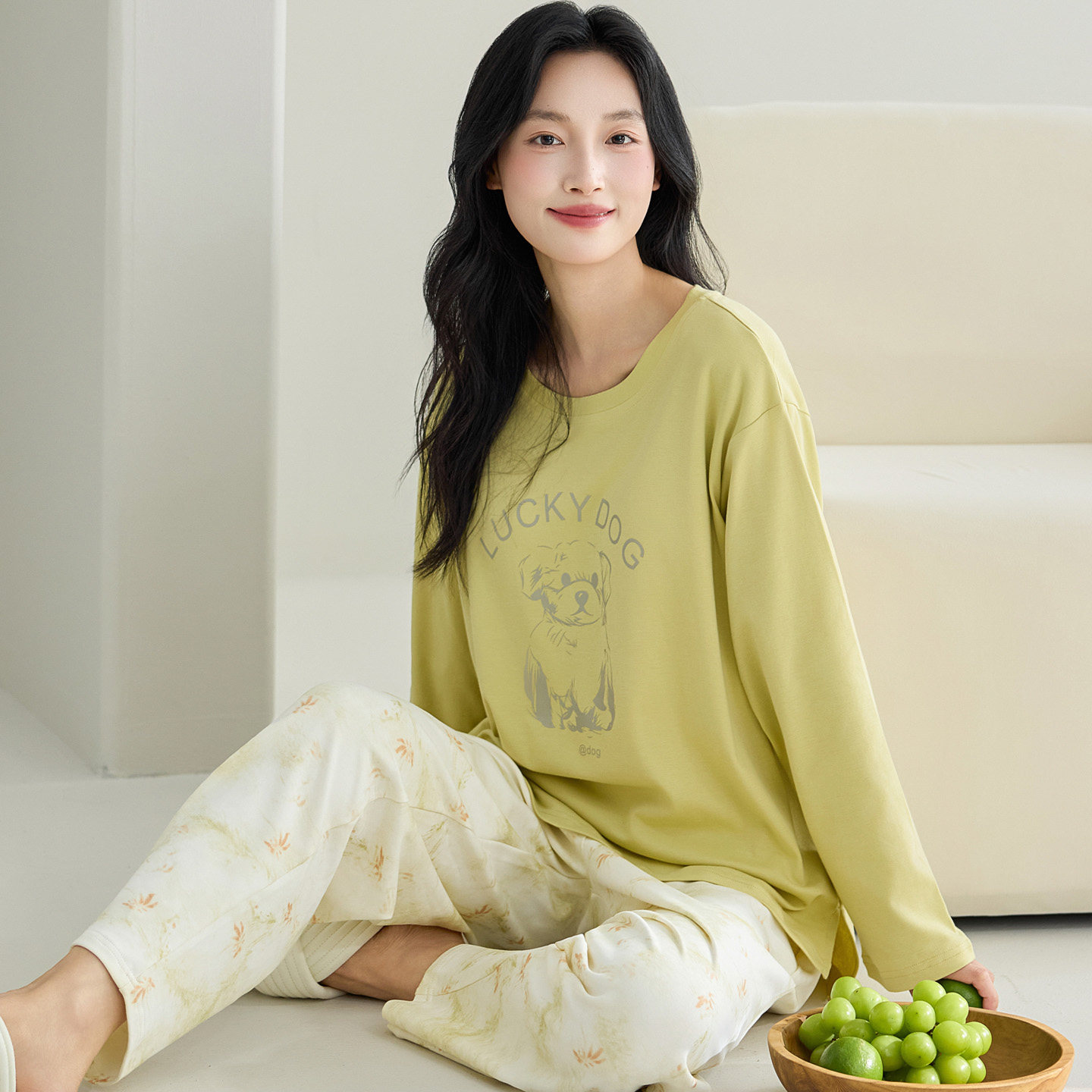 睡衣套装女士春秋季长袖100%纯棉