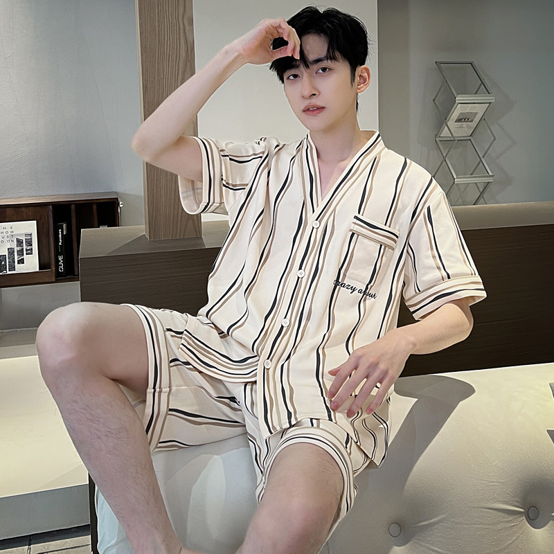 睡衣套装男士夏季短袖开衫和服天