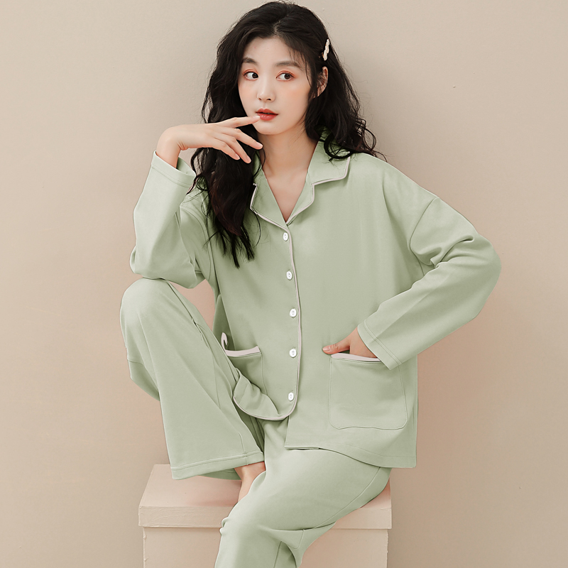 春秋季长袖睡衣套装女士夏冬天