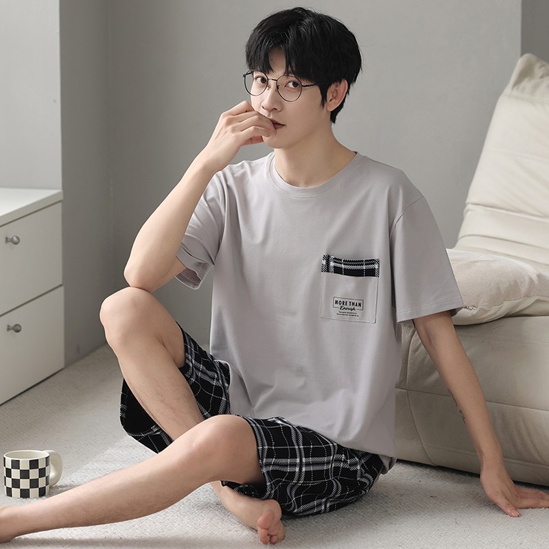 夏季男士100%纯棉短袖短裤家居服