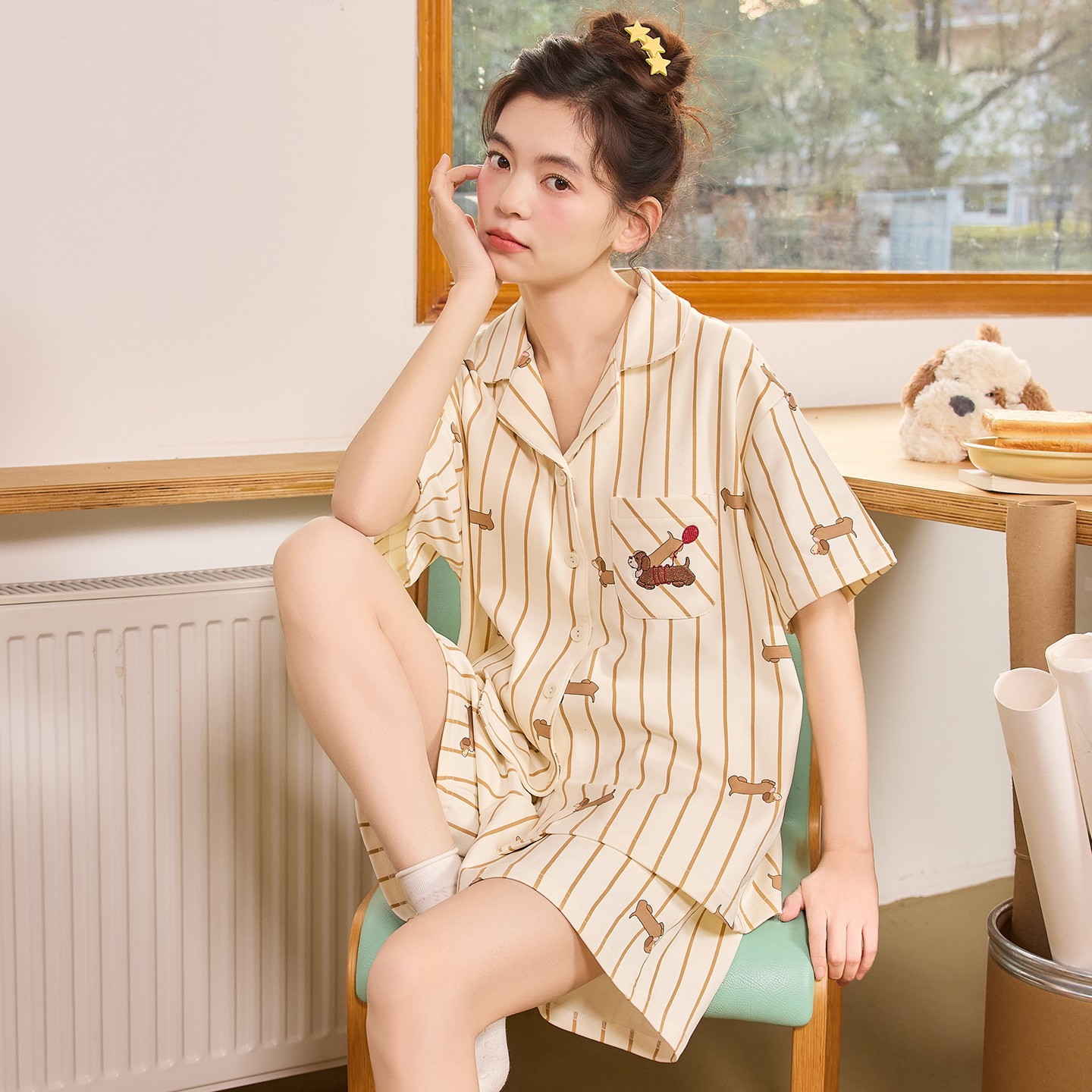 夏季100%纯棉女士睡衣短袖家居服