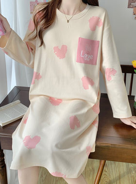睡衣女春秋长袖夏睡裙家居服中款