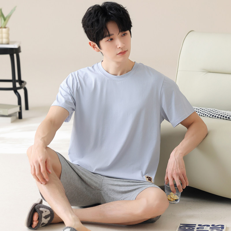 夏季男士莫代尔冰丝短袖大码可外穿运动学生家居服青少年睡衣套装