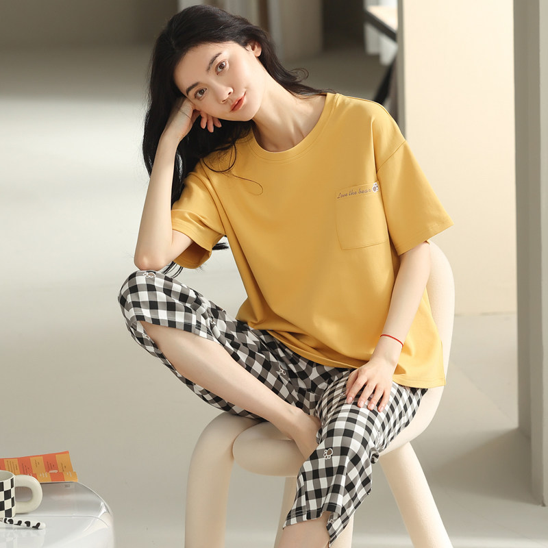 夏女士纯棉套装短袖七分裤家居服