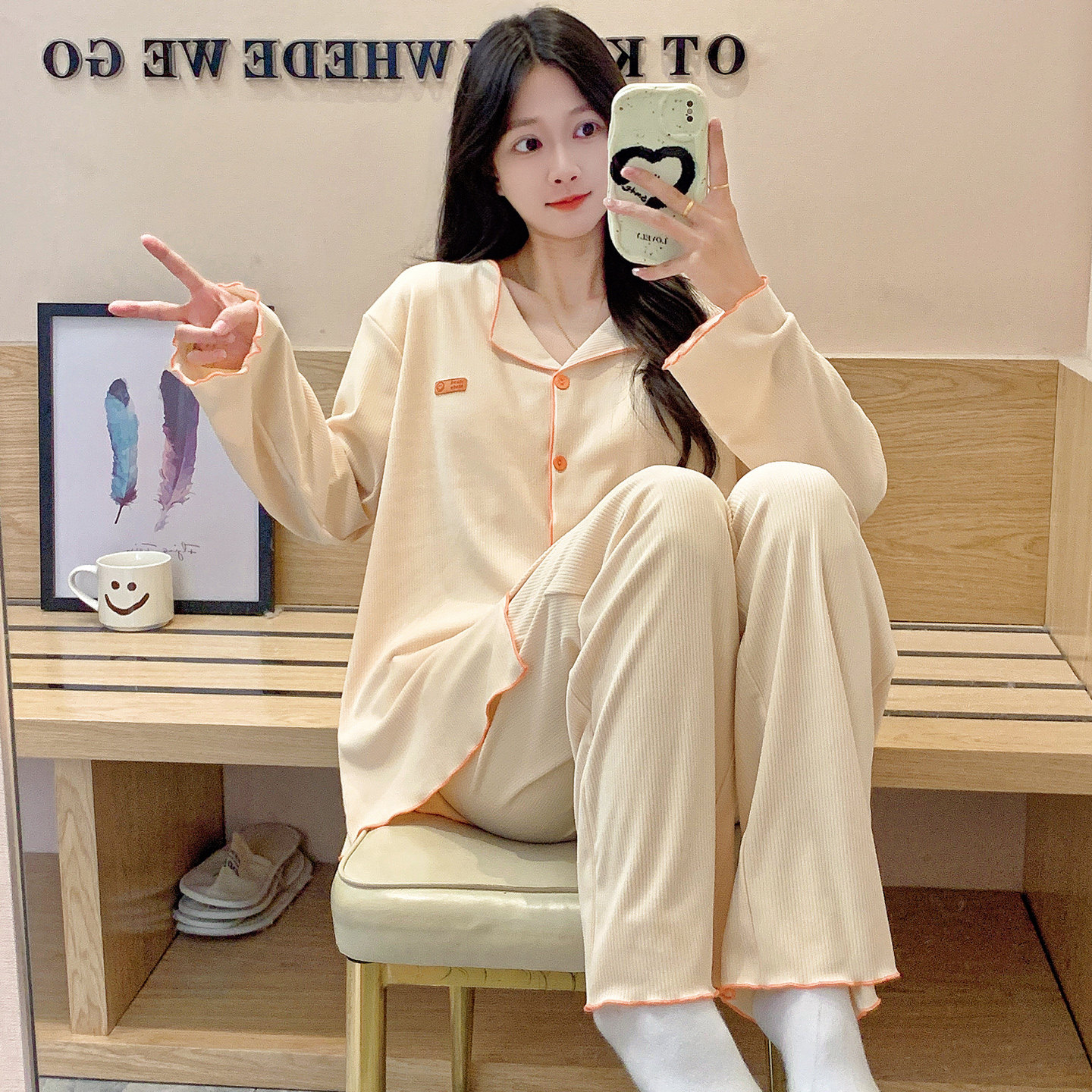 春秋冬季女士德绒加绒长袖家居服