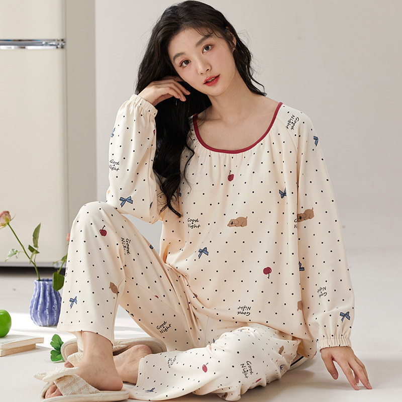 女士薄睡衣春秋季长袖套装家居服
