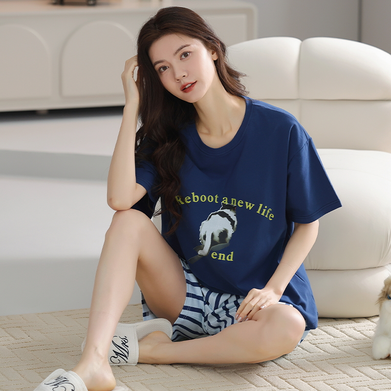 女薄款大码短袖睡衣套装