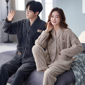 开衫 女款 男士 情侣睡衣珊瑚绒秋冬季 套装 法兰绒加绒加厚和服家居服