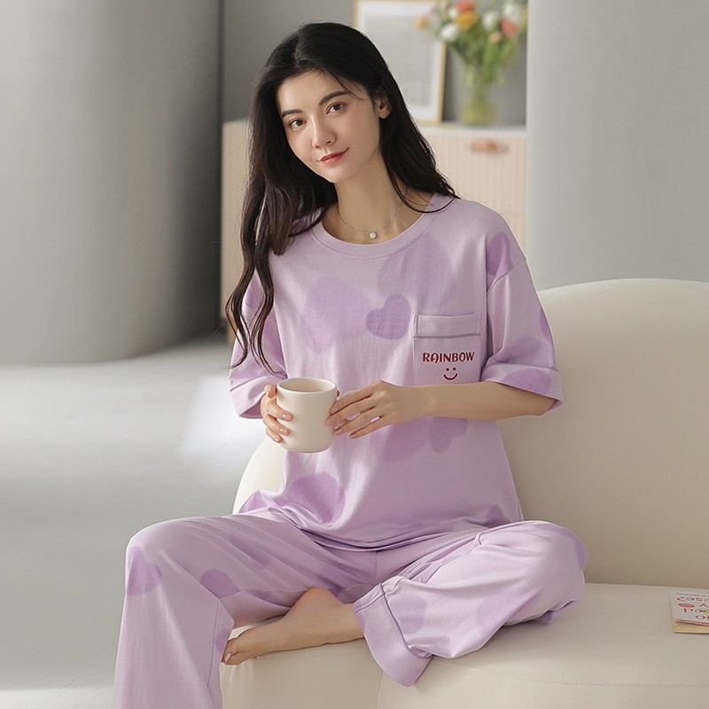 夏季薄款女士睡衣全棉短袖家居服