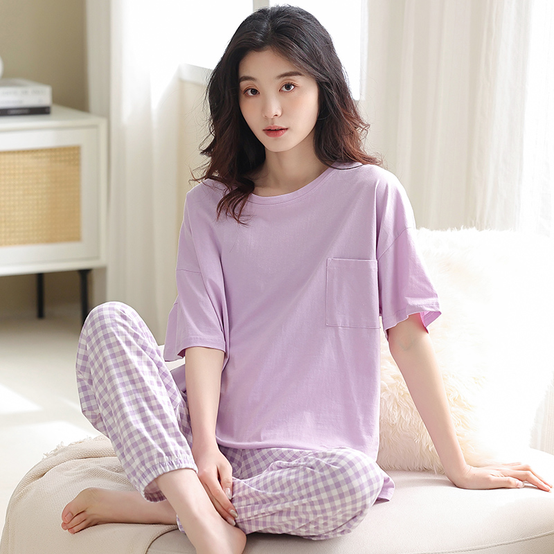 女士宽松休闲短袖长裤家居服