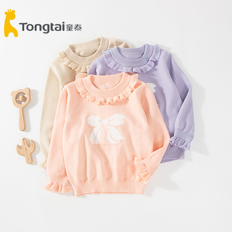 童泰秋冬女宝花边套头毛衣