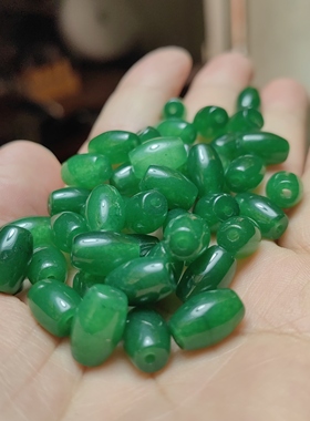精致绿色石英岩11*8MM左右米珠手链项链配件玉石散珠手工饰品