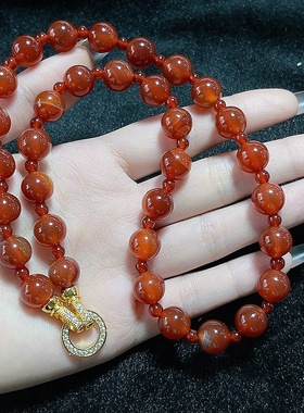 玉阅珠宝天然红玛瑙圆珠项链