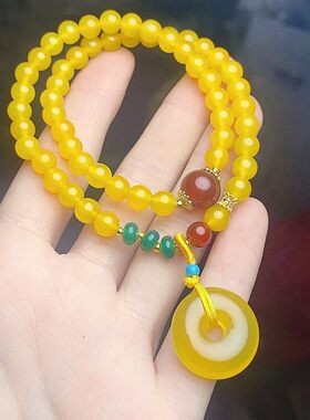 玉阅珠宝玛瑙黄圆环双圈手链