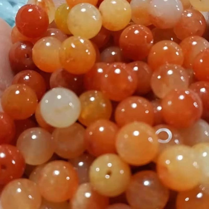 纯天然新疆金丝玉红翡玉珠子项链散珠黄龙玉圆珠a货翡翠diy手链