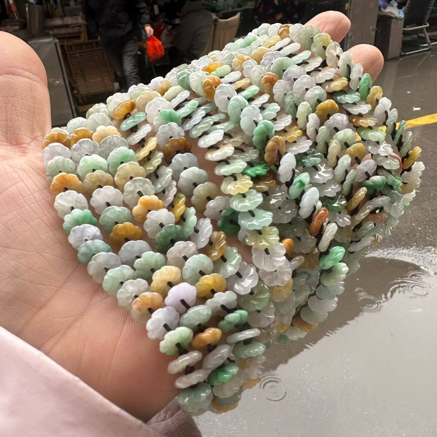 天然翡翠多彩手串女士玉石花朵手链民族风编织手腕带百搭款饰品