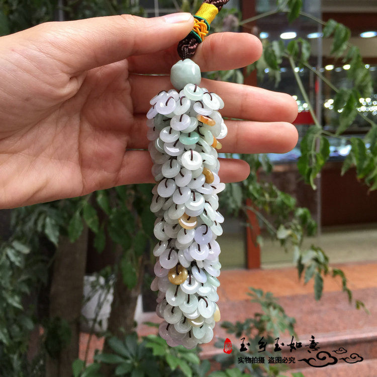 翡翠A货三彩平安扣精品车挂包挂车载车挂保平安手工编织新款