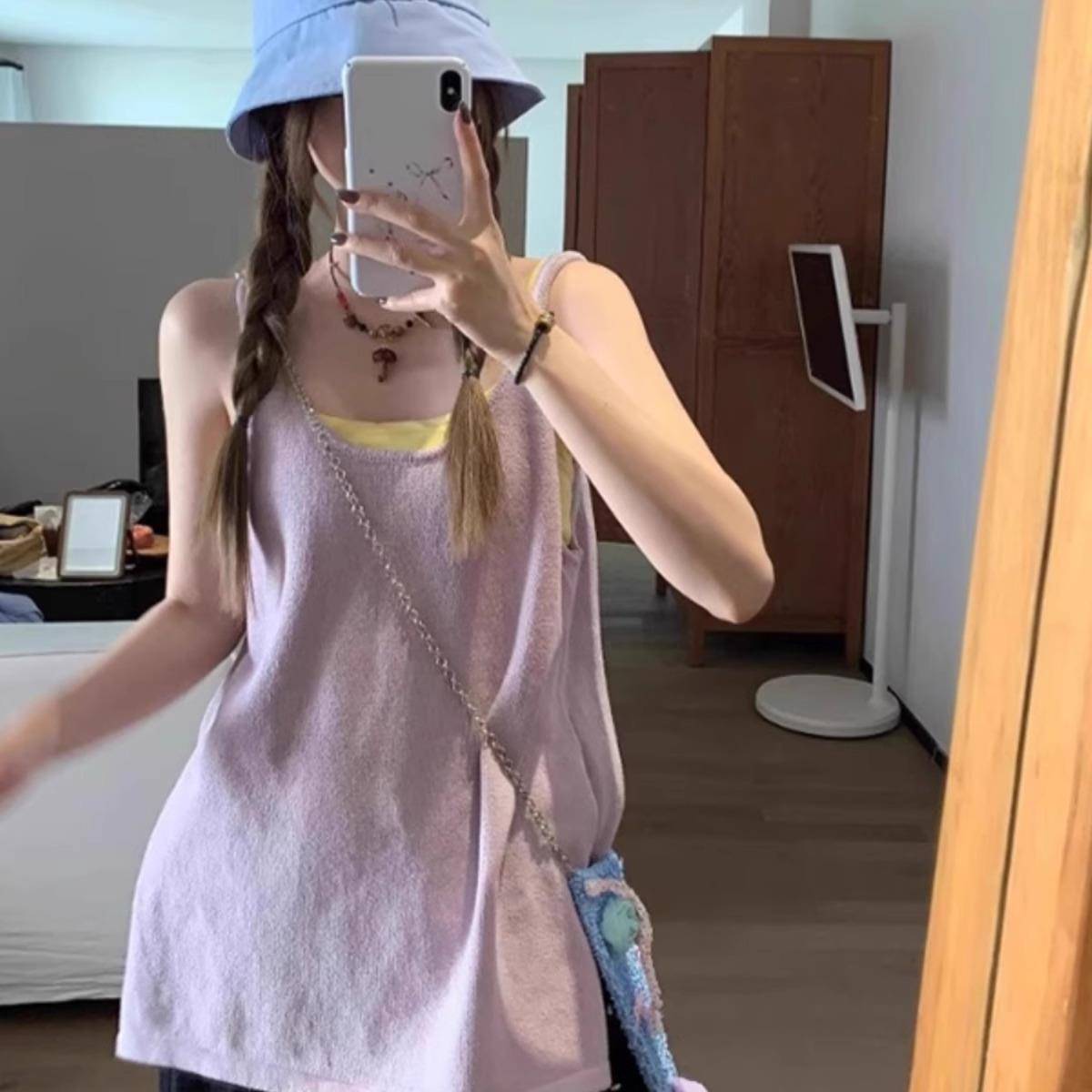 港风简约复古叠穿吊带背心女