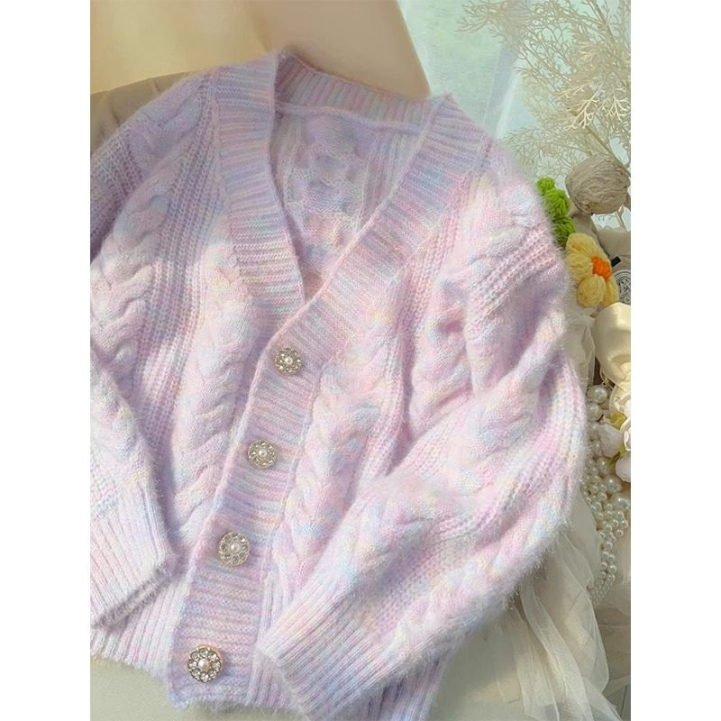 小香风紫色针织开衫外套设计感小众慵懒温柔系穿搭软糯毛衣女秋季,女装/女士精品,毛衣,淘宝优惠券,粉丝福利购,淘宝优惠卷