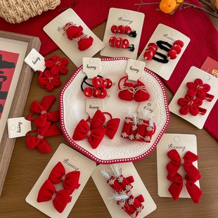 新年红色儿童中国风糖葫芦发夹皮筋发绳蝴蝶结花朵女童宝宝小发饰