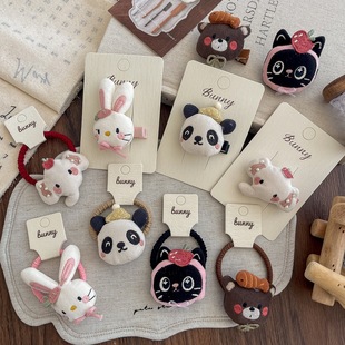 儿童卡通可爱小动物兔子小熊大象熊猫扎马尾发绳大圈皮筋发夹头饰