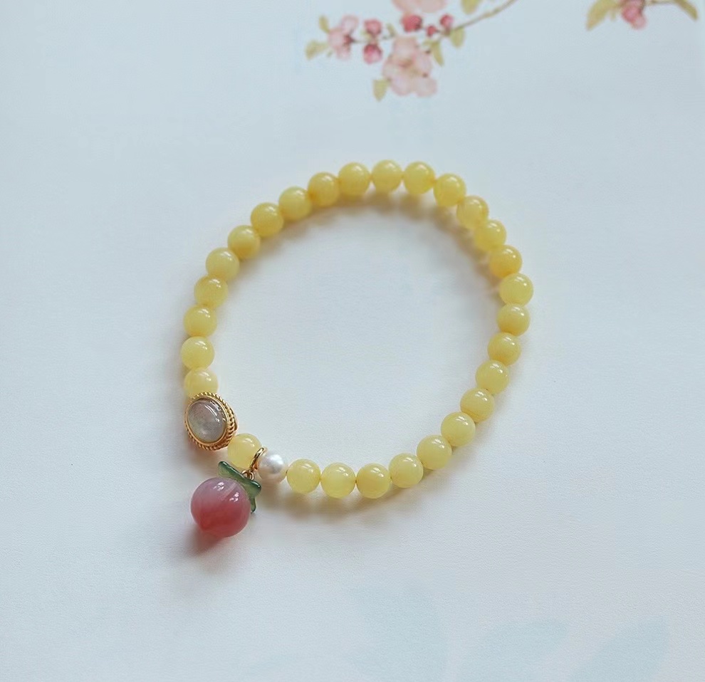Natural amber yellow honey wax single ring bracelet original design with national fashion jewelry gift girl