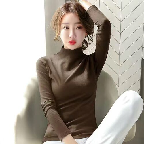 双面德绒一体绒保暖打底衫加绒半高领上衣秋冬修身内搭长袖t恤女