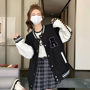 当季新品复古刺绣棒球服外套女潮ins百搭撞色拼接加棉加厚夹克