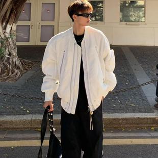 压皱拉链白色飞行服夹克棉服男款冬季美式设计感棒球服bomber外套