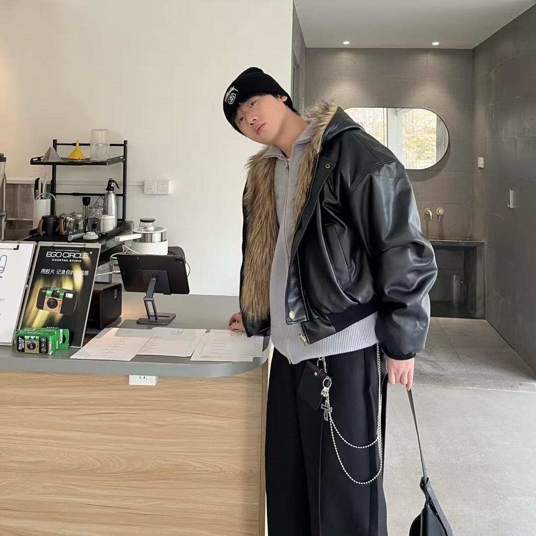 美式复古皮毛一体双面穿棉服