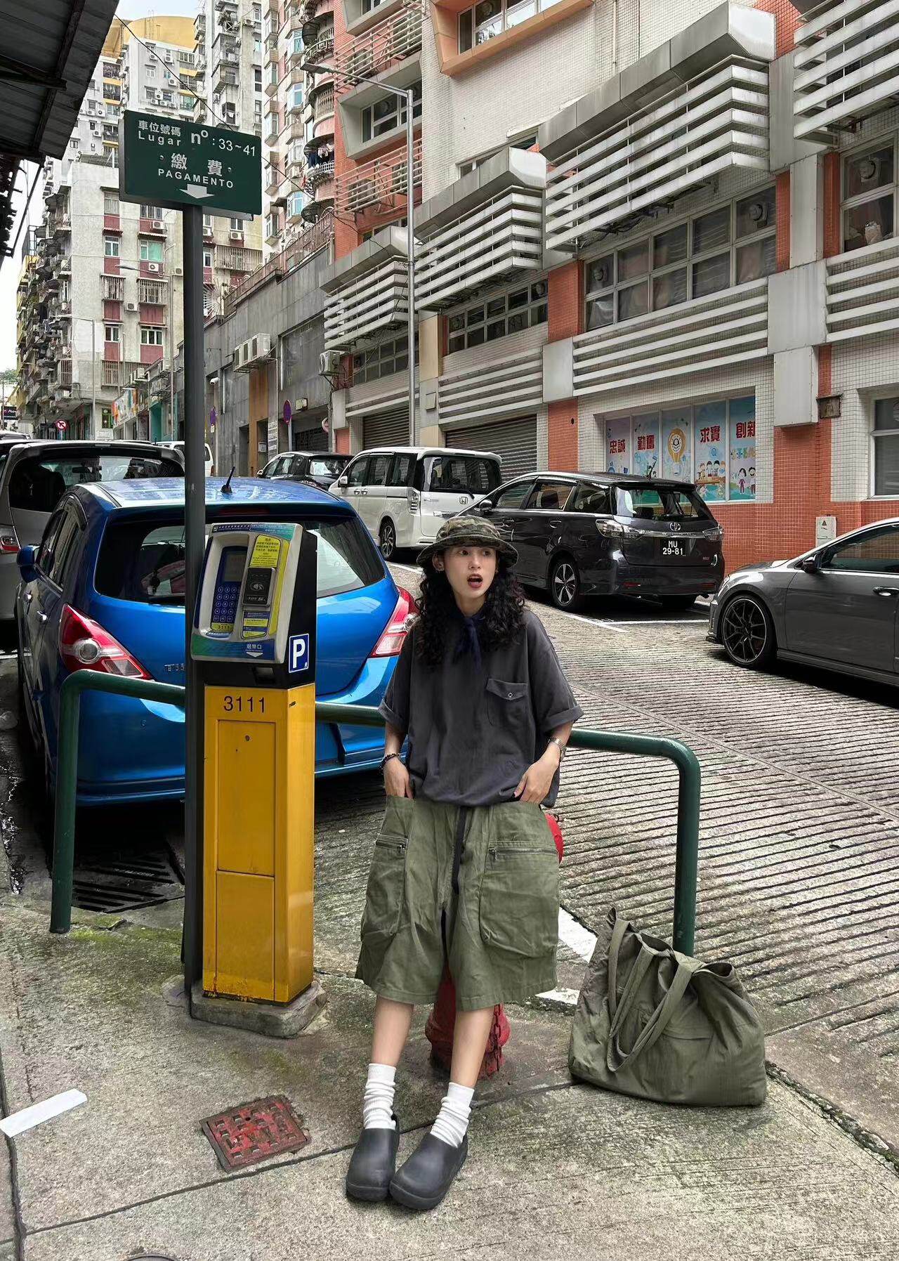 国潮拉链超大口袋中裤男女日系短裤工装裤运动百搭帅气五分裤宽松