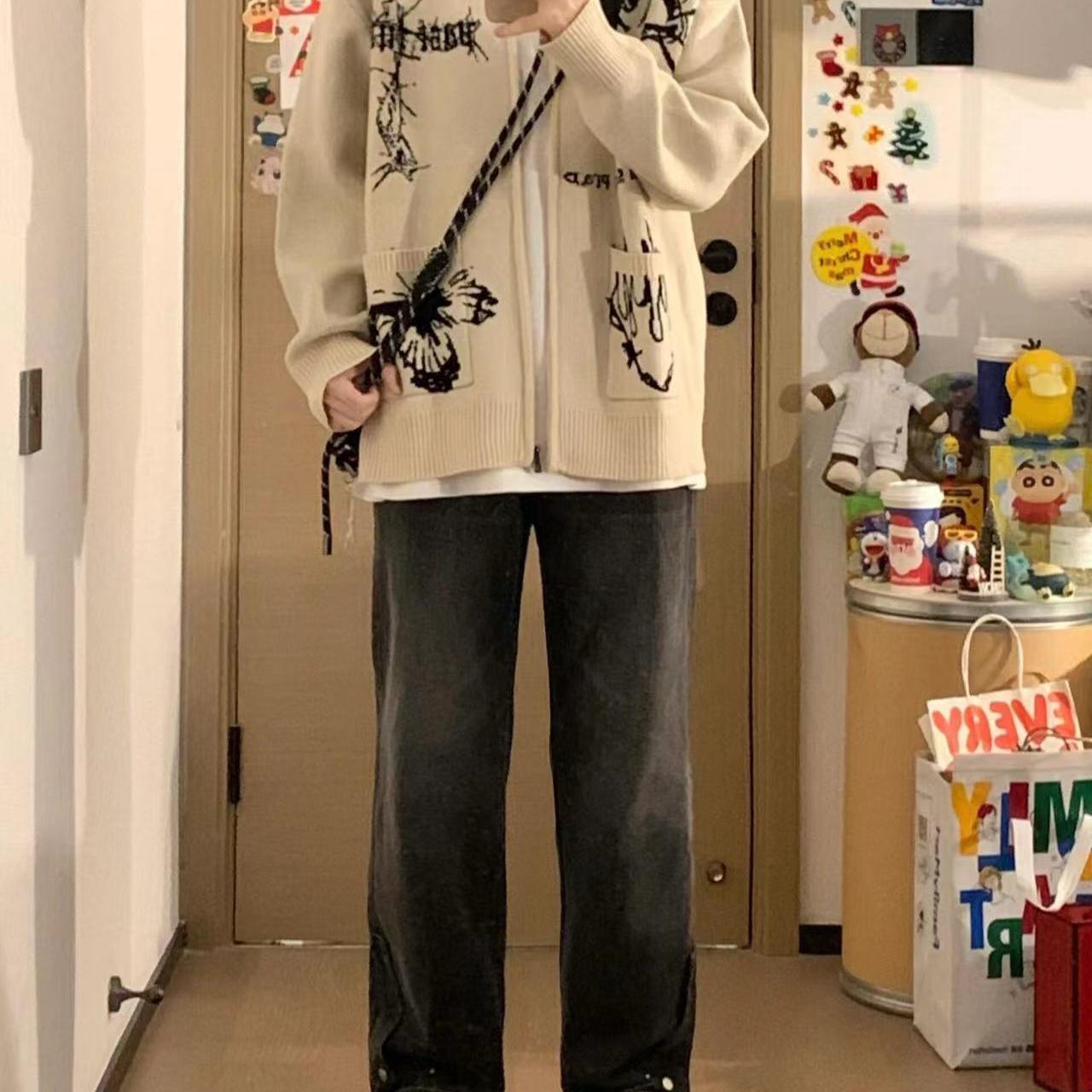 白色提花毛衣男秋冬季
