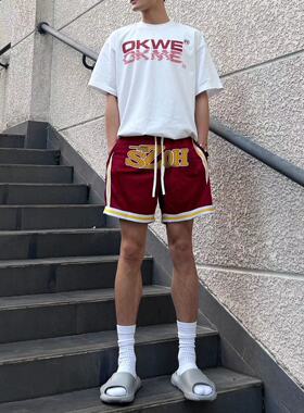 美式高街字母抽绳运动短裤男夏季ins潮牌百搭宽松直筒阔腿五分裤