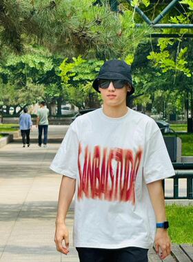 红色幻影字母短袖T恤男2024夏季新款数码直喷眩晕感港风半袖t恤衫