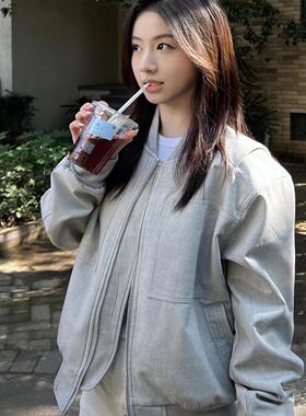 美式复古石灰短款棒球服外套男女春秋新款cleanfit国潮牌工装夹克