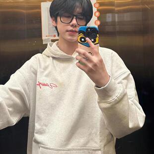 字母印花oversize卫衣男美式复古重磅连帽衫cleanfit花灰色外套