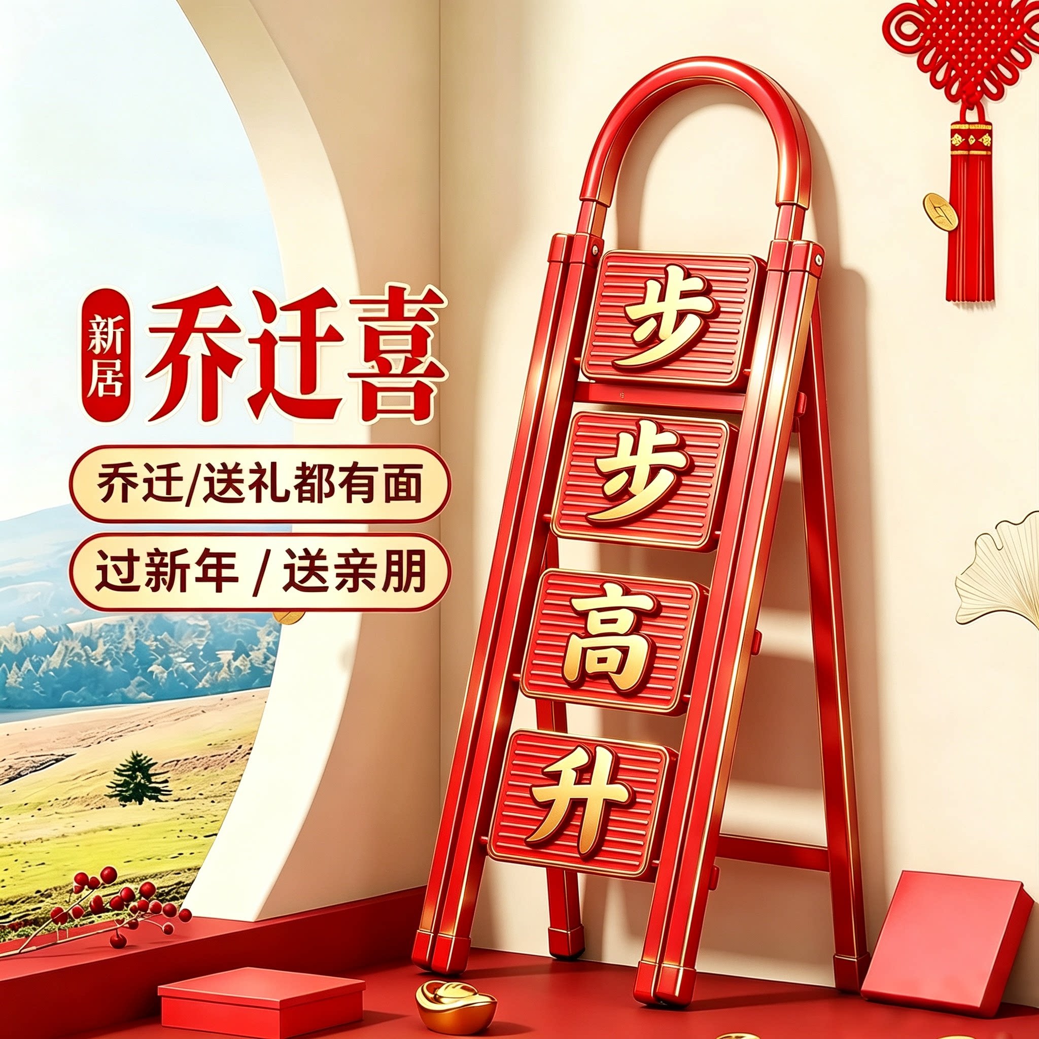 乔迁家用加厚碳钢四步折叠人字梯