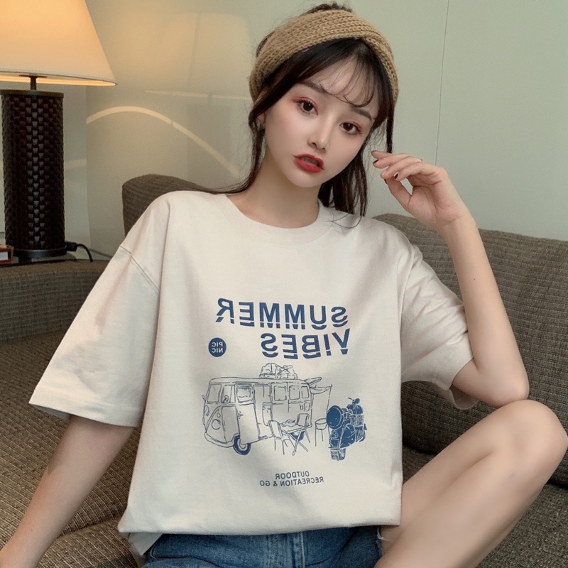 Real shot Harajuku style short sleeve T-shirt women's loose print letter Korean version