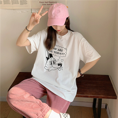 實拍夏季新款卡通印花白色短袖恤女潮