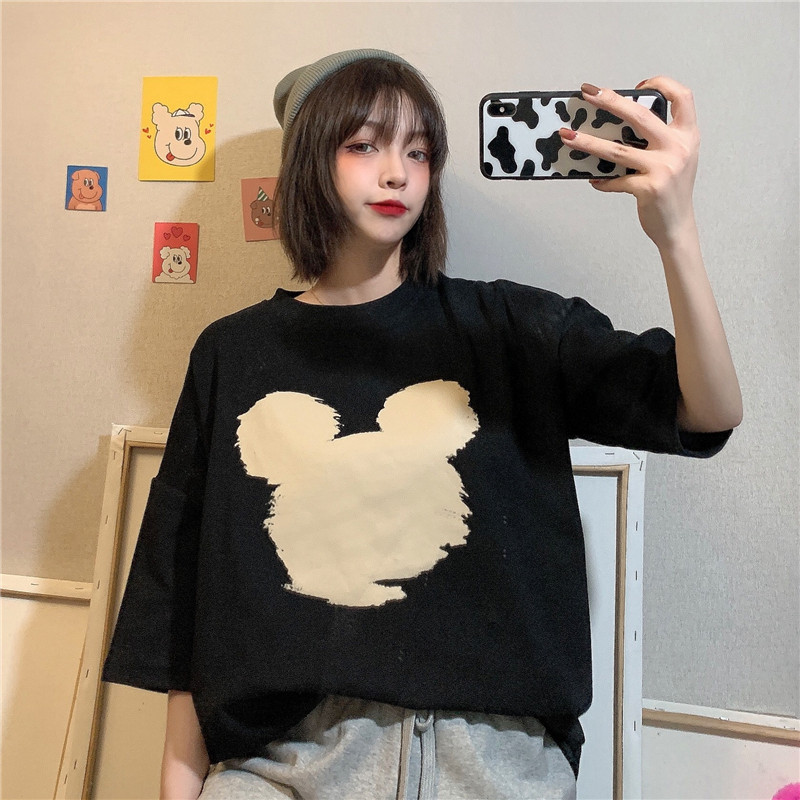 Cartoon print loose and versatile short sleeve T-shirt