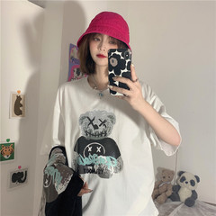 實拍甜美可愛風小熊印花寬鬆短袖恤