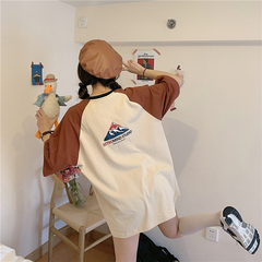 Real shot short sleeve T-shirt women's loose print medium length