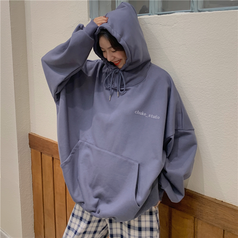 Real shot fried Street Hooded Sweater versatile medium length loose thin top