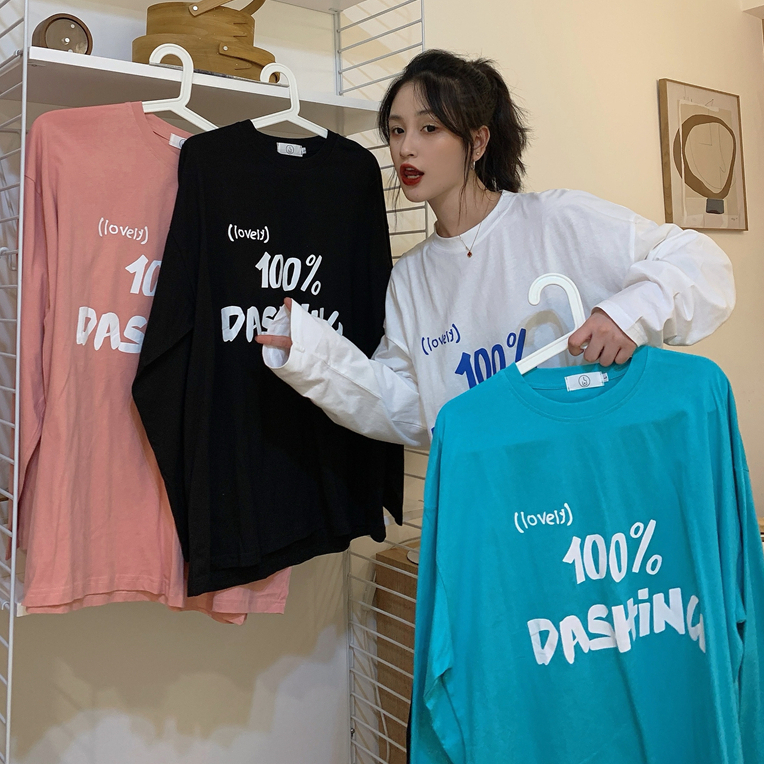 Real print letter loose spring Korean thin long sleeve sweater