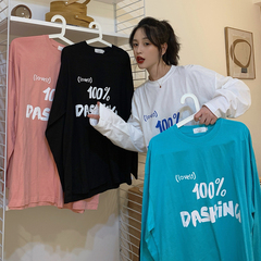 Real print letter loose spring Korean thin long sleeve sweater