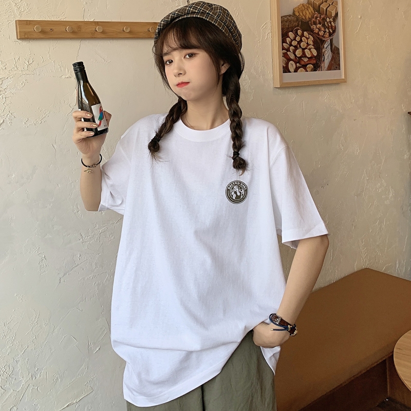 Real shot Harajuku style short sleeve T-shirt women's loose print letter Korean version